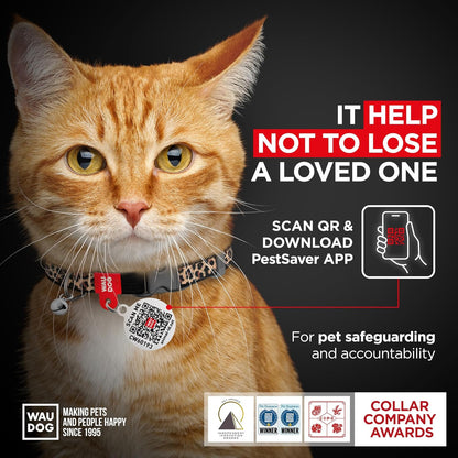 WAUDOG Nylon Cat Collar with Removable Bell and QR ID Tag for Small, Medium and Large Breeds Adjustable Long Lasting Durable Kitten Collars Boy & Girl