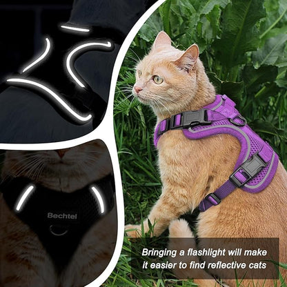 Cat Harness and Leash for Walking, The Upgrade Can be Adjusted in Four Directions and Breathable Cat Harness for Anti Escape That can be Fitted and Positioned, Reflective Strips Harness, Purple,M