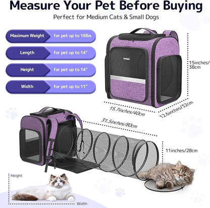 Pawtners Cat Backpack Carrier, Large Space Dog Backpack with Breathable Mesh, Expandable Pet Carrier Backpack for Small Medium Kitten Puppy Up to 18 Lbs, Suitable for Travel Hiking Camping Shopping