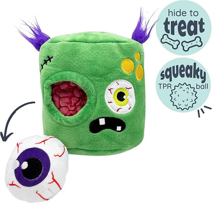 Huxley & Kent Dog Plush Toy w/ Squeaker - Interactive Dog Toys For Puppies & Adult Dogs - Diamond Mesh Tech Lined Puppy Plush Toys - Easy-to-Clean Pet Toy (Pop n' Fetch Zombie Pop-Eye,Small)