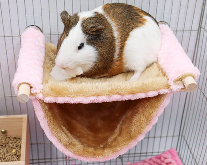 Fleece Winter Warm Rat Hammock, Double Layer Hanging Birds Nest Bed Tent with Warm Fleece, Bird Cage Stand Perch, Hideaway Cave Bed Accessories for Rat, Guinea Pig, Chinchilla (Pink)