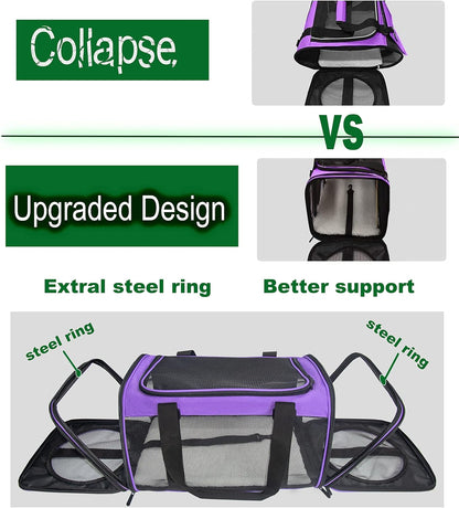 Soft-Sided Pet Carrier for Cats Small Dogs of 15 Lbs Medium Purple