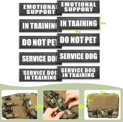 WINSEE Tactical Dog Harness with Dog Leash, Service Working MOLLE Vest with 10 Pet Patches for Dog, No Pull Military Harness and Backpack for Training Hunting Walking