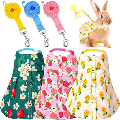 3 Sets Rabbit Bunny Harness and Leash, Cute Easter Bunny Clothes for Rabbits Dress Costume Walking Harness Escape Proof Pet Supply for Hedgehog Ferret Squirrel(Peach, Pineapple, Strawberry)
