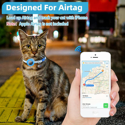 PUPTECK Airtag Cat Collar Breakaway 2 Pack with Bells, Reflective Kitten Collar with Air Tag Holder for Boy Girl Kitty and Puppies, Soft, Blue