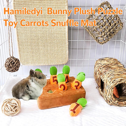 Hamiledyi Rabbit Foraging Toys Bunny Plush Puzzle Toy Carrots Snuffle Mat for Chinchilla Guinea Pig Ferret Rat Entertainment (Brown)