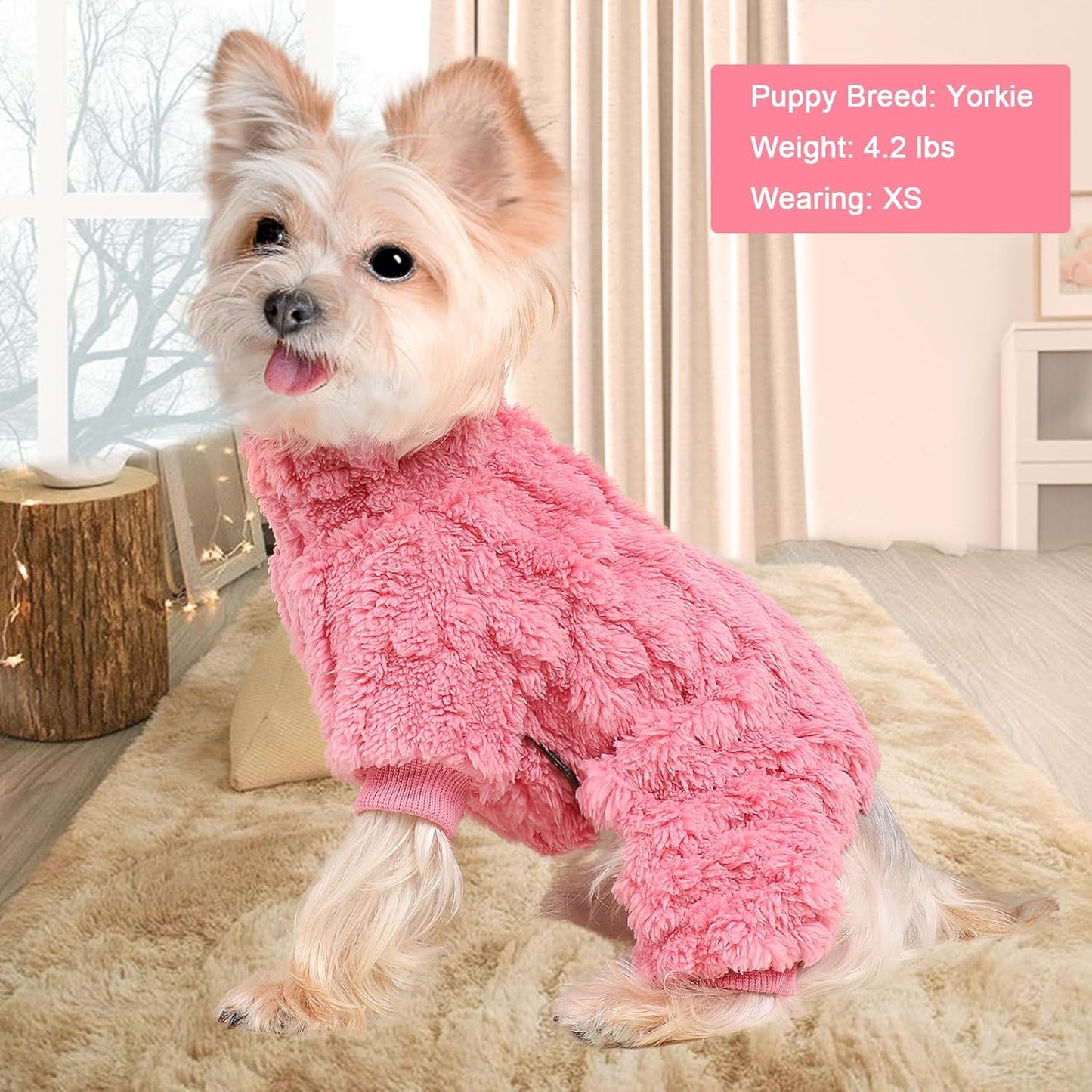 Dog Sweater for Small Dogs, XXS Dog Sweaters Turtleneck Doggie Pajamas Jumpsuits, Small Doggy Clothes Girl Boy, Cold Weather Puppy Onesie Outfits Yorkie Chihuahua Apparel, Rose, XS