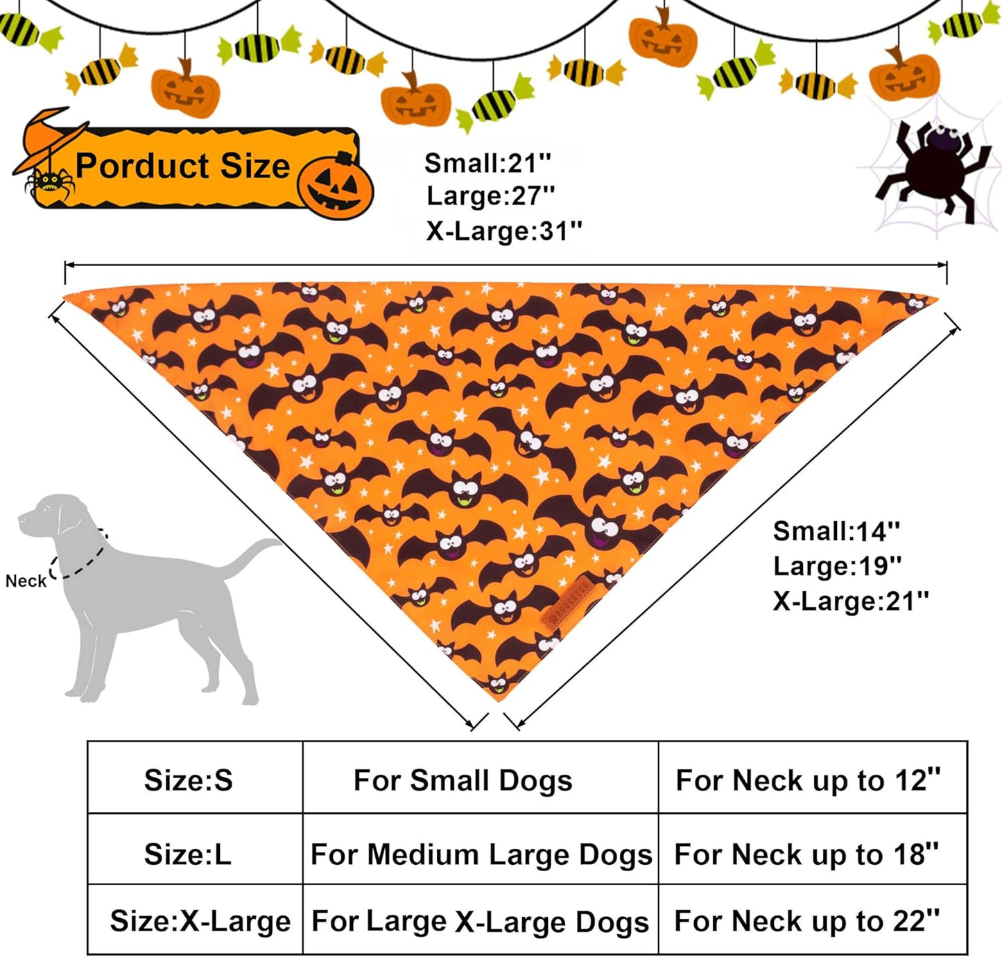 ADOGGYGO Halloween Dog Bandana, Pumpkin Bat Pet Scarf, Premium Durable Fabric, Adjustable Fit Halloween Bandanas for Small Dogs Cats Puppies (Small)