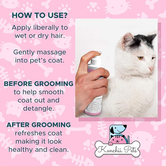 Professional Pet Grooming Spray for Kittens and Cats | All-Natural Scented Moisturizing Cat Detangler Spray | Kitten Conditioner Coat Shine Spray | Cat Grooming Supplies