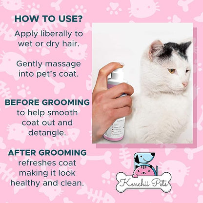 Professional Pet Grooming Spray for Kittens and Cats | All-Natural Scented Moisturizing Cat Detangler Spray | Kitten Conditioner Coat Shine Spray | Cat Grooming Supplies