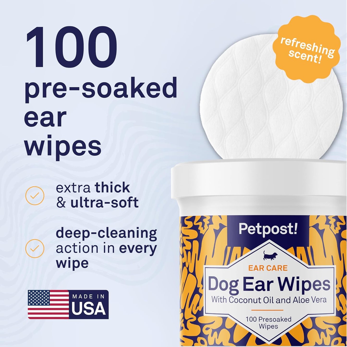 Petpost | Dog Ear Cleaner Wipes - Ultra Soft Cotton Pads in Coconut Oil Aloe Solution - Dog Ear Rinse & Cleanser 100 ct.