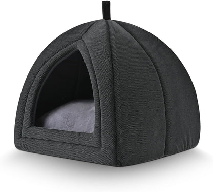 Amazon Basics Cat Cave Bed, 2-in-1 Foldable House for Indoor Cats, with Washable Cushion and Non-Slip Base, 15 x 15 Inches, Small