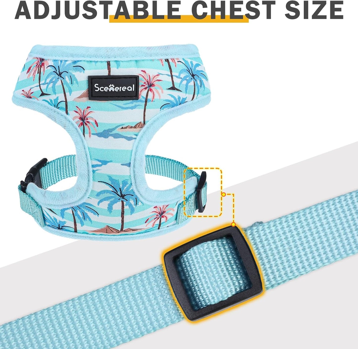 SCENEREAL Small Dog Harness and Leash Collar Set - No Pull Dog Harness for Small & Medium Sized Dogs - Soft Mesh Vest for Puppies, Chihuahua, Yorkie, Spring Summer Hiking Walking, Coconut Tree XS