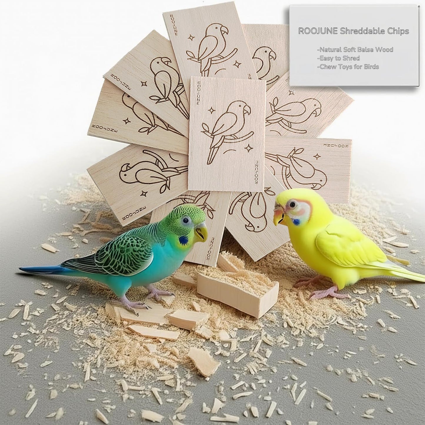 Bird Toys Chew Toys 100% Natural - 10 Pack Balsa Wood Chips, The Softest Wood in The World - Bird Cage Accessories for Small Medium Birds Parakeets Parrots Conures Cockatiels Finches Lovebirds
