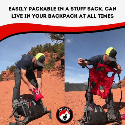 Fido Pro Airlift Emergency Dog Rescue Sling - XL 2 Person Carry System for Extra Large Dogs - Adjustable Shoulder Padding - Lightweight, Packable Dog Sling for Hiking, Skiing - Fits Dogs 70-160 lbs