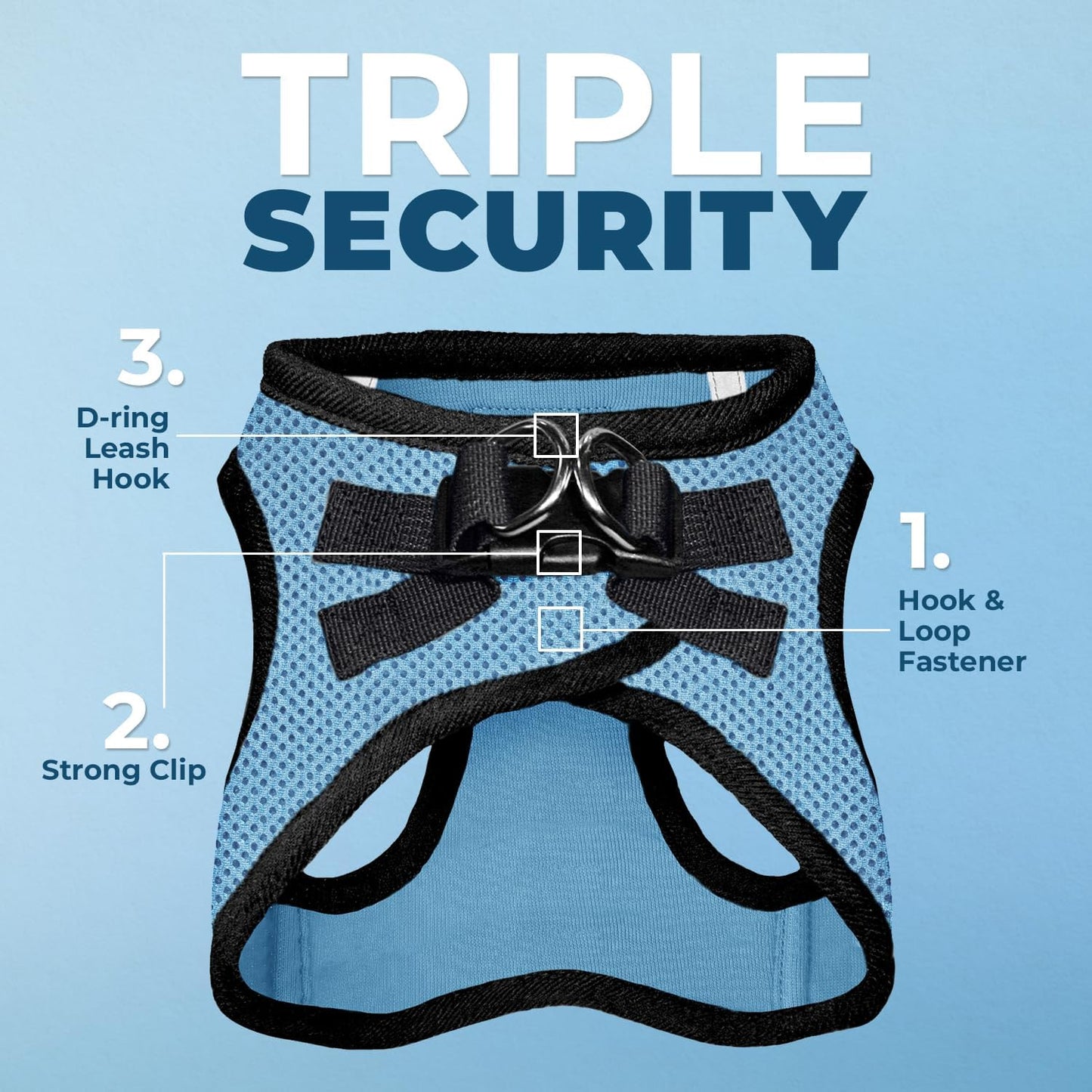 Best Pet Supplies Voyager Step-in Air Harness - All Weather Mesh, Reflective, No Pull Harness for Dogs, Cats - Secure with Hook & Loop Fastener, Buckle, Double D-Rings - Baby Blue/Black Trim, XXS