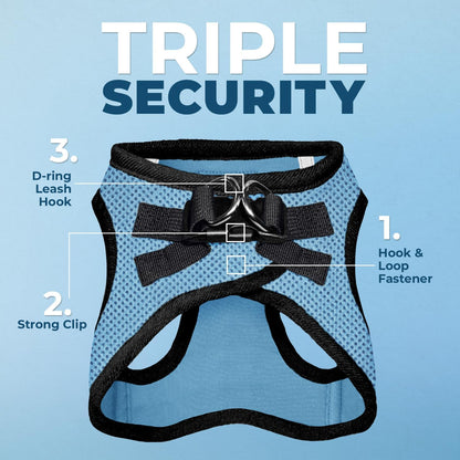 Best Pet Supplies Voyager Step-in Air Harness - All Weather Mesh, Reflective, No Pull Harness for Dogs, Cats - Secure with Hook & Loop Fastener, Buckle, Double D-Rings - Baby Blue/Black Trim, S