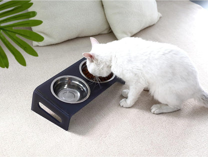 Tilted Raised Elevated Food and Water Bowls Stand for Cat or Small Dogs - Puppy's Clear Acrylic Stainless Steel Dishes Holder for Boy or Girl Pet,Modern,Durable and Easy to Clean by WBhonghui (Grey)