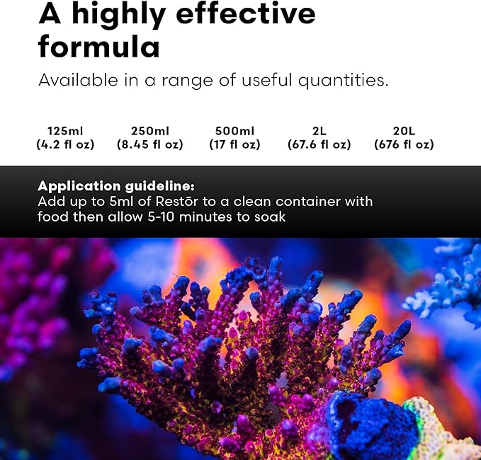 Brightwell Aquatics - Restor Liquid Coral Tissue Supplement - Fish Tank Reef Nutrition for Live Coral Growth Acceleration, Colour Vibrancy, & Restoration Additive - Saltwater Reef Supplies, 67.6 fl oz