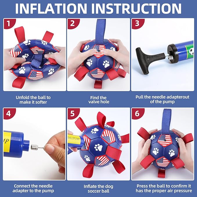 QDAN Dog Toys Soccer Ball with Straps, Durable Balls for Large Dogs, Beach Pool Dog Water Toy, Puppy Dog Birthday Gifts (8 Inch)