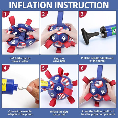 QDAN Dog Toys, Soccer Ball with Straps, Durable Dog Balls for Small Medium, Beach Pool Dog Water Toy (6 Inch)