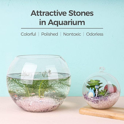 T4U Tumbled Chips Stones Crushed Crystal Quartz 1 LB, Irregular Shaped Gravel Pebble Healing Stone, DIY Smoothed Rocks for Potted Plant,Resin Art,Vase Fillers Aquarium Gravel Rocks (Light Rose)