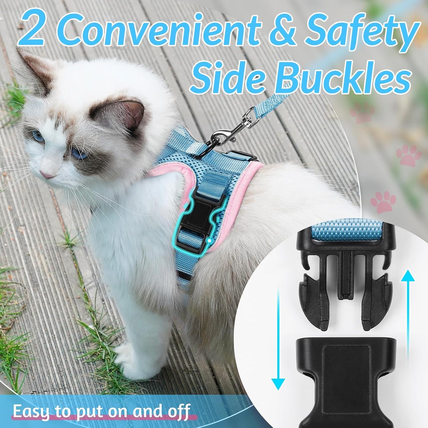 rabbitgoo Cat Harness and Leash for Walking, Escape Proof Soft Adjustable Vest Harnesses for Cats, Easy Control Breathable Reflective Strips Jacket, Light Blue&Pink, XXS