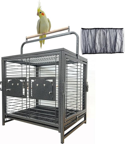 Deluxe Portable Wrought Iron Bird Travel Parrot Vet Carrier Cage Prevent Beaks Out Pet Products for Parrots Conures Cockatiel Amazon African Grey Prevent Beaks Out Include Cage Cover