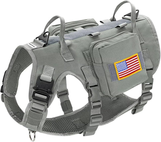 Forestpaw Dog Harness Medium Sized,Tactical Dog Harness with Handle,No Pull Military Style Service Dog Vest with Pockets Adjustable for Medium Dogs,Gray,Chest 19.5-41.5"