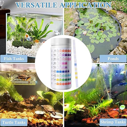 9 in 1 Aquarium Test Strips - 120ct Aquarium Water Test Kit for Freshwater & Saltwater Fish Tank, Testing: Fe, Cu, Nitrate, Nitrite, Chlorine, GH, Alkalinity, Carbonate, PH