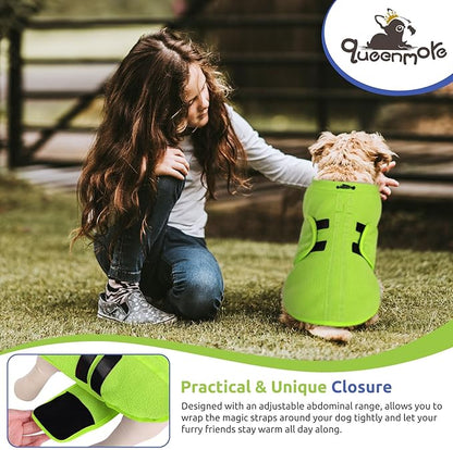 Queenmore Small Dog Sweaters, Soft Fleece Vest Pullover Dog Jacket with Leash Hole, Warm Winter Dog Clothes Cold Weather Doggy Dachshund Sweater for Small Dogs Cats Boy or Girl (Green, S)