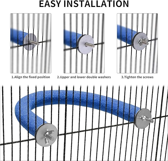 U Shape Parrot Perch Stand Toy Bird Platform Sand Paw Grinding Clean Stick Exercise Conure Budgie Cockatiel Cage Accessories (Small-Blue)