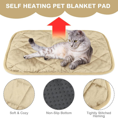 4 Pack Self Heating Cat Pad Self Warming Dog Mat Reflects Body Heat Extra Warm Thermal Pet Pad Washable Dog Cat Bed Crate Bed Mat Blanket(Beige,16 x 20 Inch)