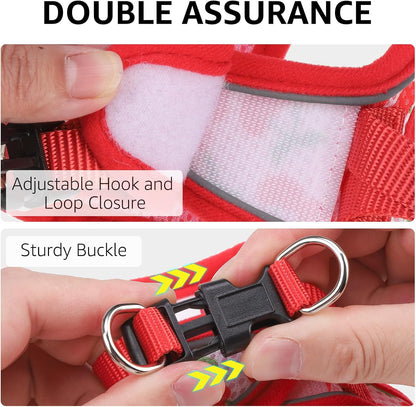 SCENEREAL Cat Harness & Leash Set Escape Proof - Adjustable Air Mesh Vest with Reflective Strips for Kittens, Puppies, Rabbits, Cherry S