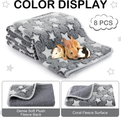 Tudomro 8 Pcs Guinea Pig Bedding Cage Liners Bulk Blankets Small Animal Flannel Throw Bedding Waterproof Absorbent Reusable Pet Pee Sleep Mat Pad Cover for Hamster Ferret(Grey Star,12 x 12 Inch)