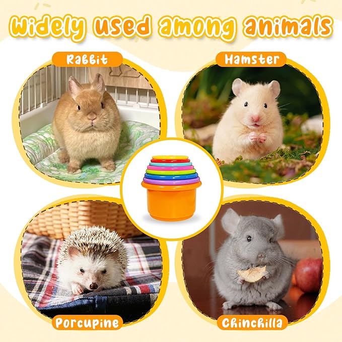 8 Pcs Stacking Cups for Small Animal Toys,Nesting Rabbit Toys of Different Sizes,Safe Plastic Colorful Nesting Toys for Bunny Guinea Pig Hiding Food and Playing (Bright Colors)