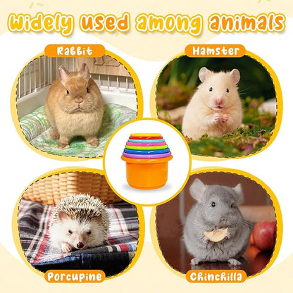 8 Pcs Stacking Cups for Small Animal Toys,Nesting Rabbit Toys of Different Sizes,Safe Plastic Colorful Nesting Toys for Bunny Guinea Pig Hiding Food and Playing (Bright Colors)