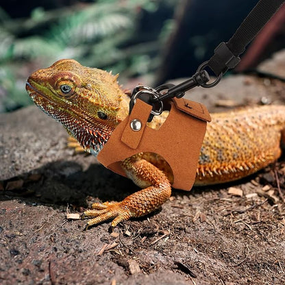 ADOGGYGO Bearded Dragon Harness Leash Set- 3 Size Pack Lizard Harness, Lizard Reptile Walking Leash for Bearded Dragon Reptiles (Brown)