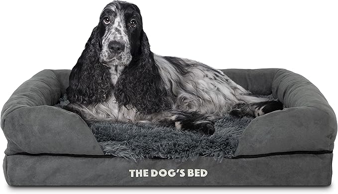 The Dog’s Bed, Medium Grey Faux Fur, Memory Foam, Pain Relief: Arthritis, Hip & Elbow Dysplasia, Post Surgery, Lameness, Supportive, Calming, Washable Cover