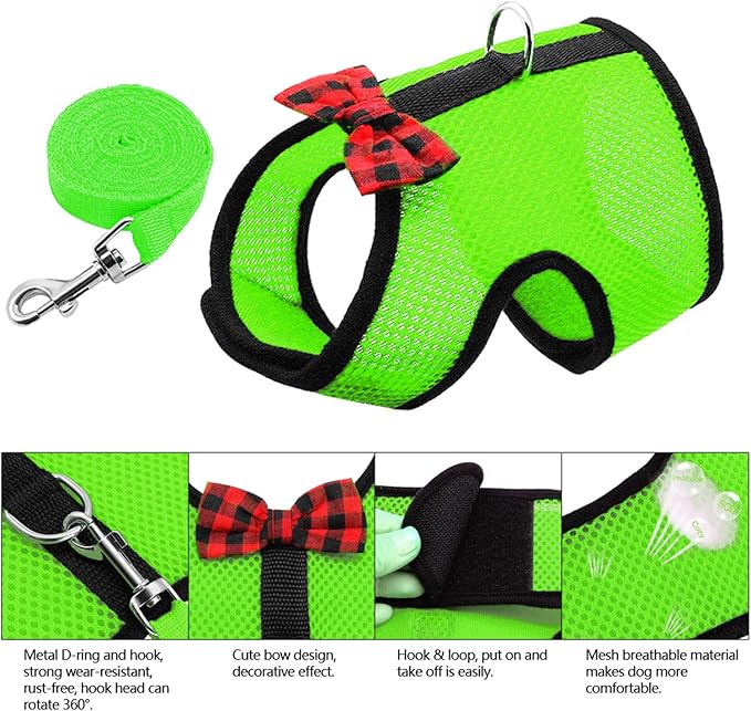Rypet Small Animal Harness and Leash - Soft Mesh Pet Harness with Safe Bell, No Pull Comfort Padded Vest for Small Pets Green