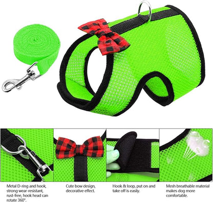 Rypet Small Animal Harness and Leash - Soft Mesh Pet Harness with Safe Bell, No Pull Comfort Padded Vest for Small Pets Green