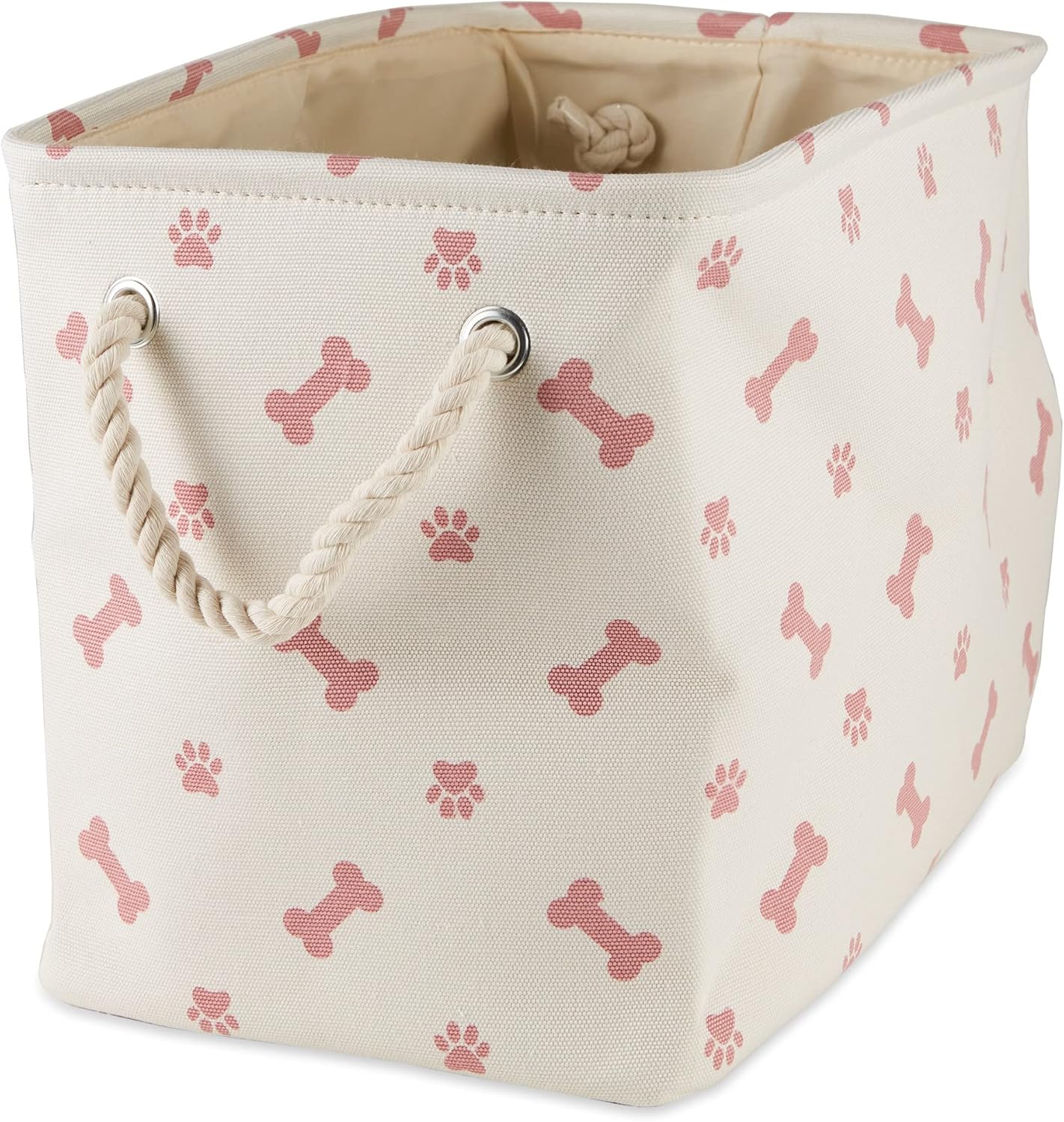 Bone Dry Pet Storage Collection Paw and Bone Print, Small Rectangle, 14x8x9", Rose