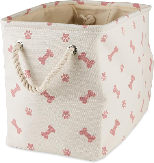 Bone Dry Pet Storage Collection Paw and Bone Print, Small Rectangle, 14x8x9", Rose