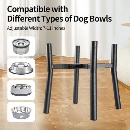 Lifted Dog Bowl Stand - Without Bowls, Single Raise Pet Food Table Adjustable Wide 7-11", Tall 10" - Bowl Stand Size Optional, Dog Bowls Holder Elevated for Small Medium Large Dogs Breed
