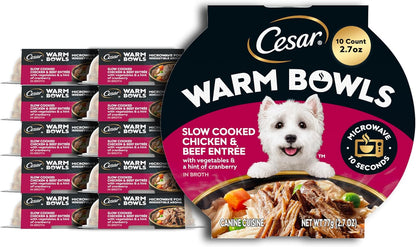Cesar Warm Bowls Wet Dog Food Chicken & Beef Entree with Vegetables Entrée, 2.7 oz. Trays (10 Count, Pack of 1)