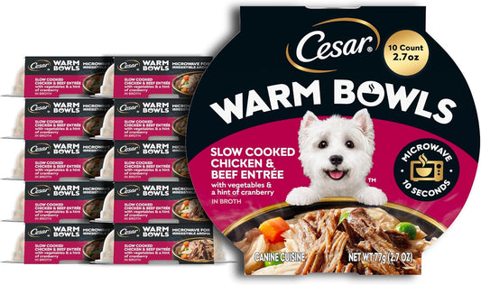 Cesar Warm Bowls Wet Dog Food Chicken & Beef Entree with Vegetables Entrée, 2.7 oz. Trays (10 Count, Pack of 1)
