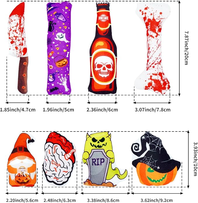 Halloween Cat Toys for Indoor Cats Catnip Kick Toys with Crinkle Paper Inside Kitten Interactive Training Chewing Plush Toy 8 Pcs