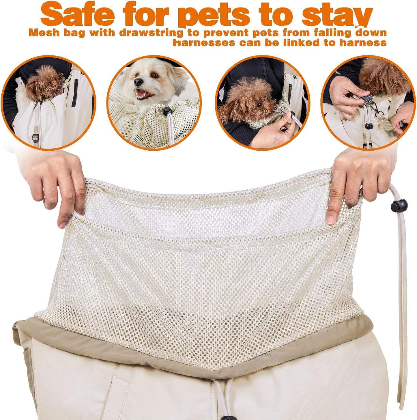 Dog Carrier Sling,Dog Carriers for Small Dogs & Cats Up to 20lbs,Puppy Carrying Backpack Pet Purse with Pockets,Adjustable Shoulder Strap,Hands Free for Travel (Beige)