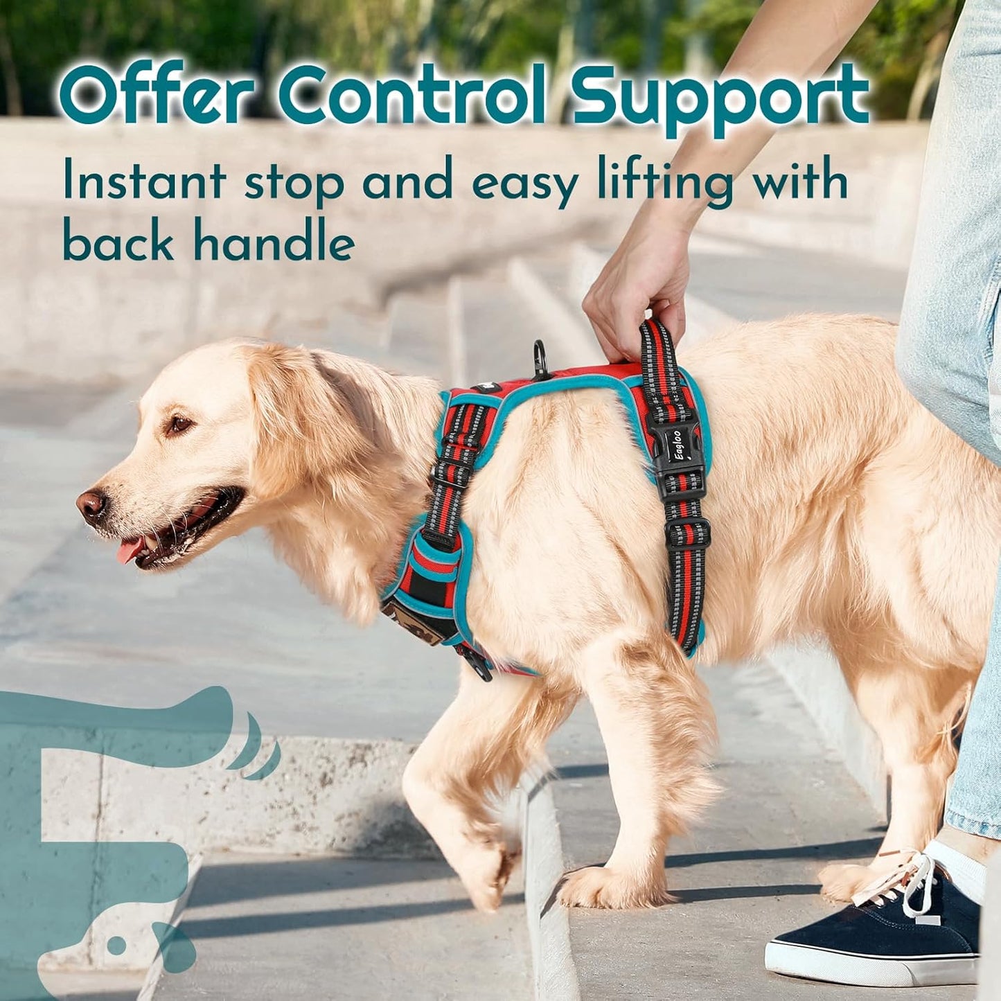 Eagloo Dog Harness Small Sized, Easy Wearing with 3 Buckles, Adjustable No Pull Pet Harness with 2 Rings for Walking, No Chock Reflective Soft Padded Vest with Control Handle, Red & Teal, S