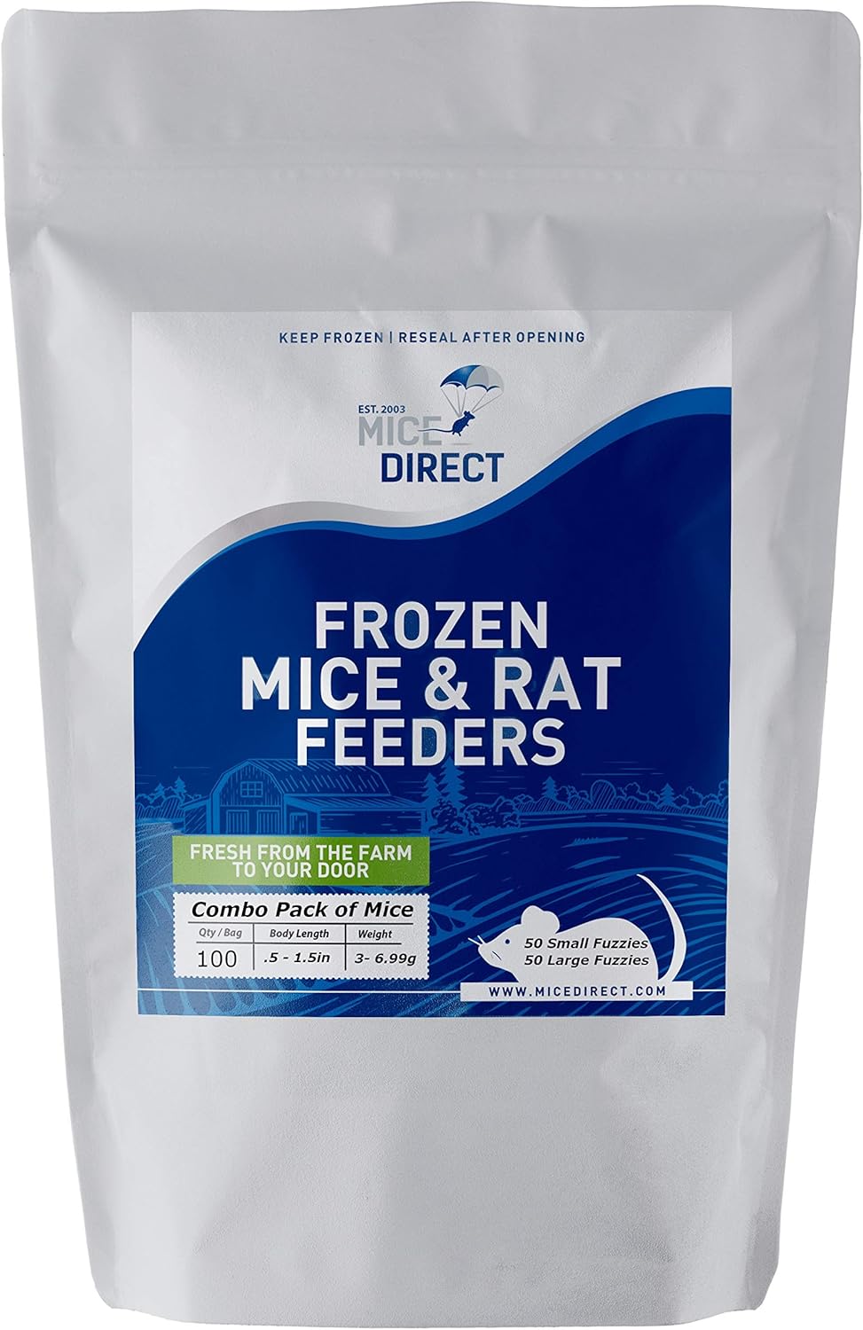 MiceDirect Frozen Mice Combo Pack 50 Small Fuzzies & 50 Fuzzies Frozen Reptile & Snake Food (100 Count)